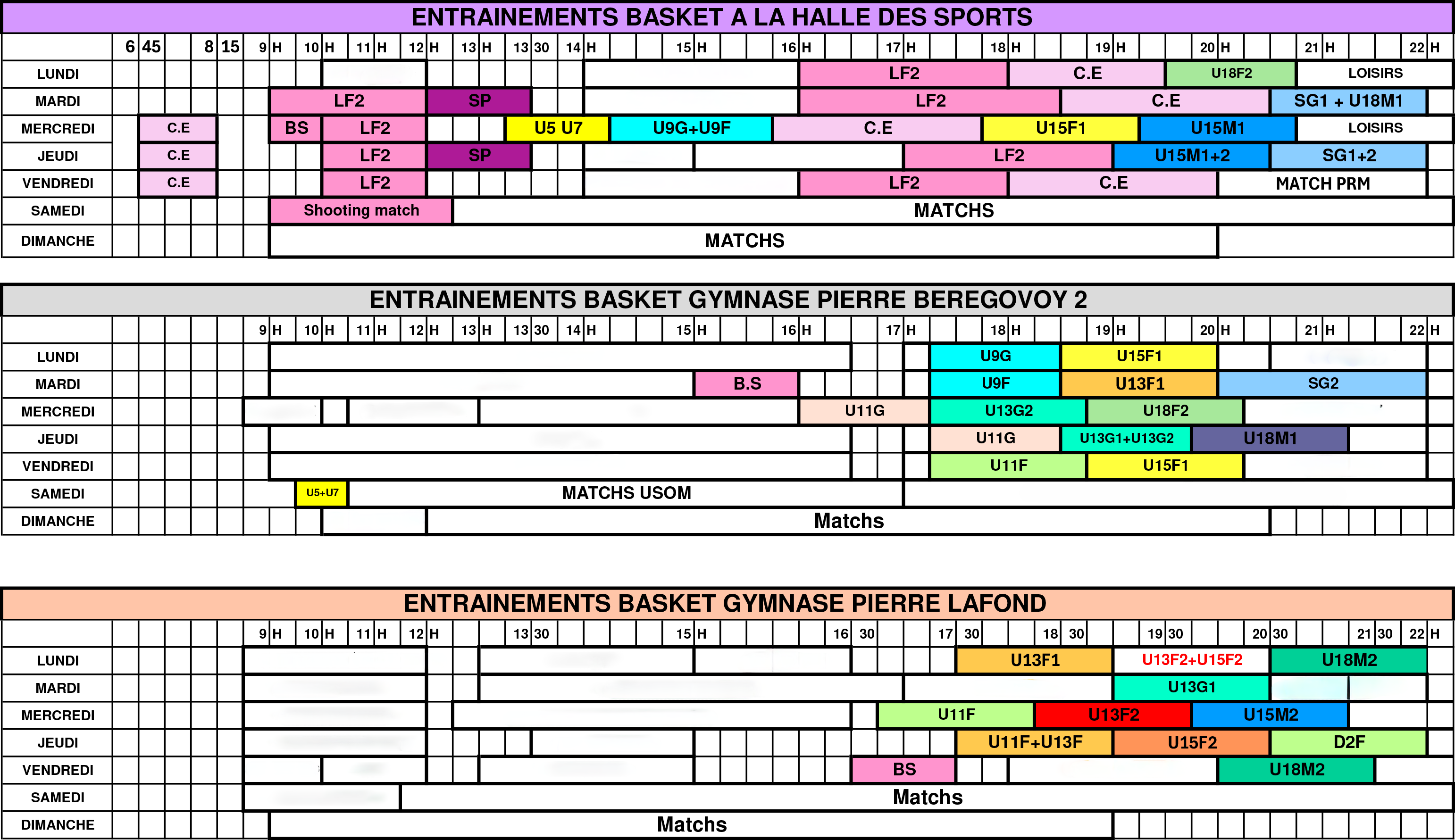 Planning entraînements 2026/2027